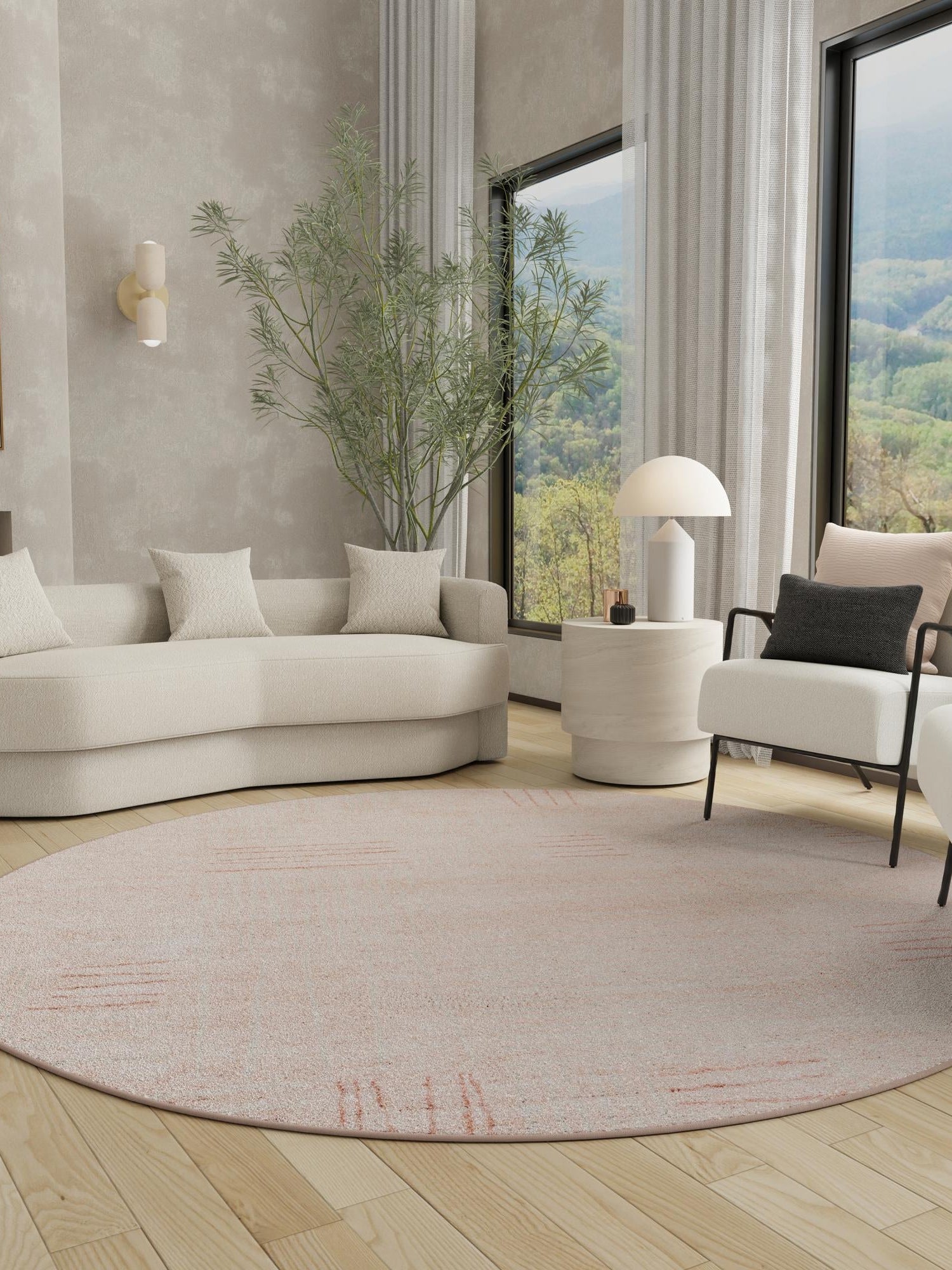 Pink 7' 10 x 7' 10 Hanahan Round Area Rug 100% Polypropylene With Jute Backing Abstract Geometric Modern Carpet for Living, Dining Room, Office Space for Sale at Rug Engine