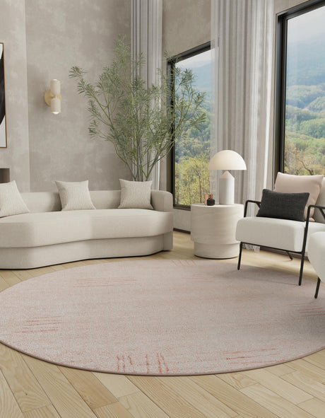 Pink 3' 1 x 3' 1 Hanahan Round Area Rug 100% Polypropylene With Jute Backing Abstract Geometric Modern Carpet for Living, Dining Room, Office Space for Sale at Rug Engine