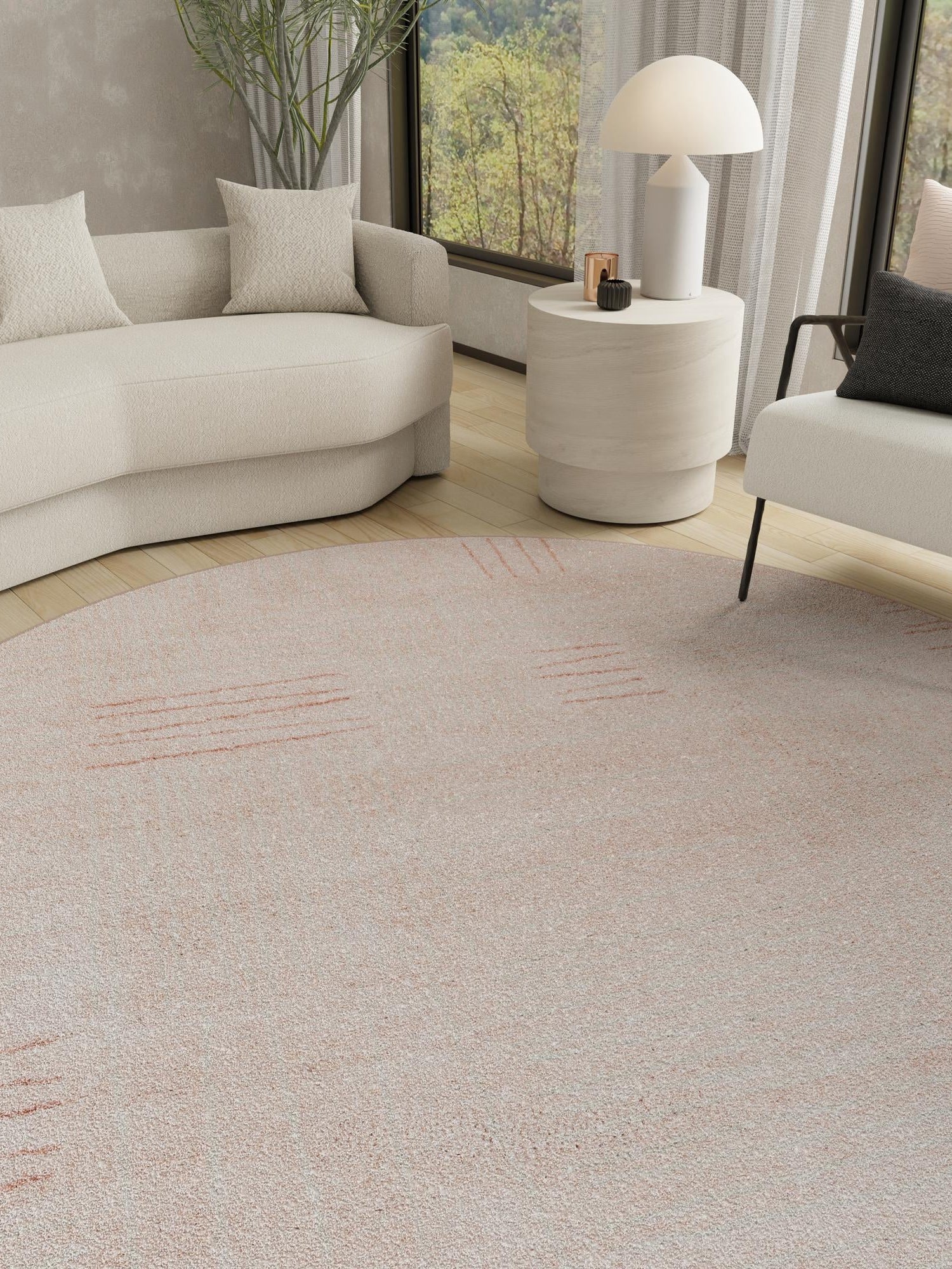 Pink 7' 10 x 7' 10 Hanahan Round Area Rug 100% Polypropylene With Jute Backing Abstract Geometric Modern Carpet for Living, Dining Room, Office Space for Sale at Rug Engine
