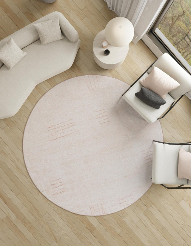 Pink 5' 3 x 5' 3 Hanahan Round Area Rug 100% Polypropylene With Jute Backing Abstract Geometric Modern Carpet for Living, Dining Room, Office Space for Sale at Rug Engine