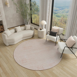 Pink 5' 3 x 5' 3 Hanahan Round Area Rug 100% Polypropylene With Jute Backing Abstract Geometric Modern Carpet for Living, Dining Room, Office Space for Sale at Rug Engine