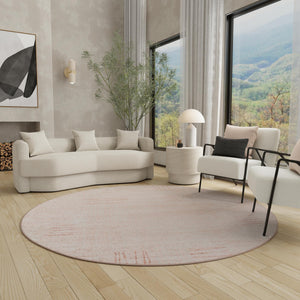 Pink 5' 3 x 5' 3 Hanahan Round Area Rug 100% Polypropylene With Jute Backing Abstract Geometric Modern Carpet for Living, Dining Room, Office Space for Sale at Rug Engine