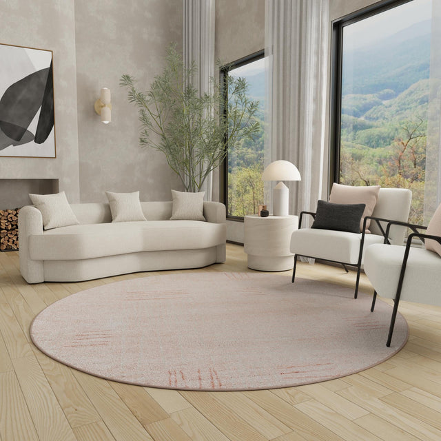 Pink 5' 3 x 5' 3 Hanahan Round Area Rug 100% Polypropylene With Jute Backing Abstract Geometric Modern Carpet for Living, Dining Room, Office Space for Sale at Rug Engine