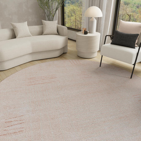 Pink 5' 3 x 5' 3 Hanahan Round Area Rug 100% Polypropylene With Jute Backing Abstract Geometric Modern Carpet for Living, Dining Room, Office Space for Sale at Rug Engine