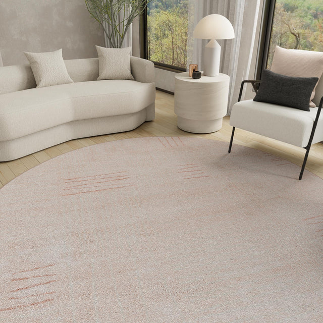 Pink 5' 3 x 5' 3 Hanahan Round Area Rug 100% Polypropylene With Jute Backing Abstract Geometric Modern Carpet for Living, Dining Room, Office Space for Sale at Rug Engine
