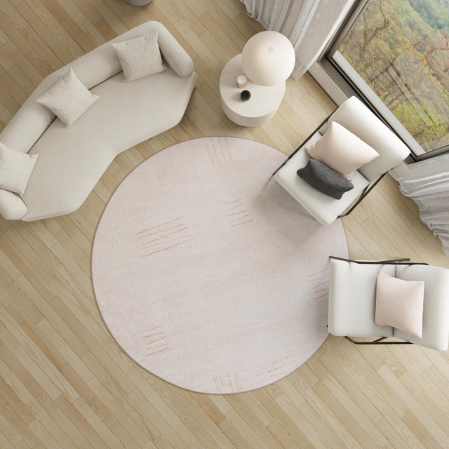 Pink 5' 3 x 5' 3 Hanahan Round Area Rug 100% Polypropylene With Jute Backing Abstract Geometric Modern Carpet for Living, Dining Room, Office Space for Sale at Rug Engine