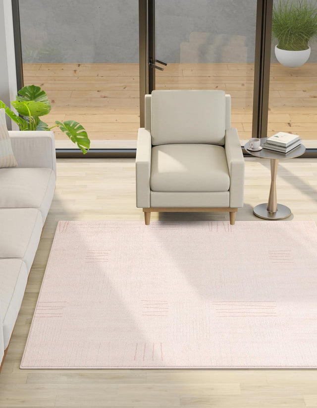 Pink 7' 10 x 7' 10 Hanahan Square Area Rug 100% Polypropylene With Jute Backing Abstract Geometric Modern Carpet for Living, Dining Room, Office Space for Sale at Rug Engine
