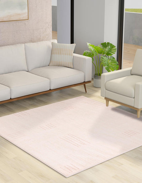 Pink 7' 10 x 7' 10 Hanahan Square Area Rug 100% Polypropylene With Jute Backing Abstract Geometric Modern Carpet for Living, Dining Room, Office Space for Sale at Rug Engine