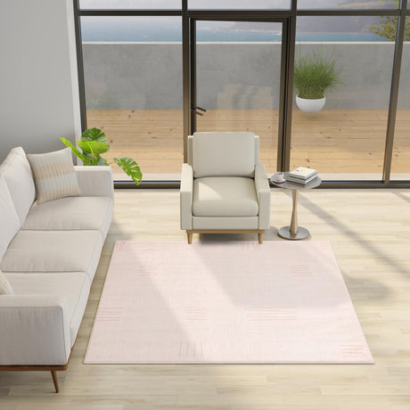 Pink 7' 10 x 7' 10 Hanahan Square Area Rug 100% Polypropylene With Jute Backing Abstract Geometric Modern Carpet for Living, Dining Room, Office Space for Sale at Rug Engine