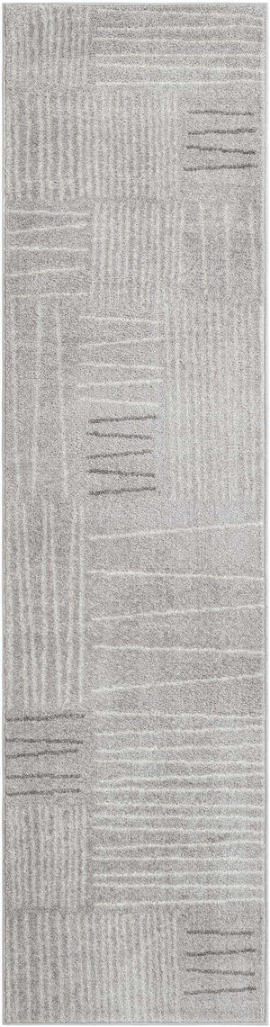 Gray 2' 7 x 10' Hanahan Runner Area Rug 100% Polypropylene With Jute Backing Abstract Geometric Modern Carpet for Living, Dining Room, Office Space for Sale at Rug Engine