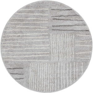 Gray 3' 1 x 3' 1 Hanahan Round Area Rug 100% Polypropylene With Jute Backing Abstract Geometric Modern Carpet for Living, Dining Room, Office Space for Sale at Rug Engine
