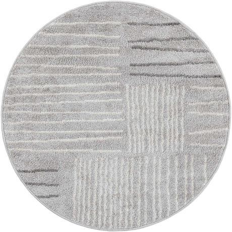 Gray 3' 1 x 3' 1 Hanahan Round Area Rug 100% Polypropylene With Jute Backing Abstract Geometric Modern Carpet for Living, Dining Room, Office Space for Sale at Rug Engine
