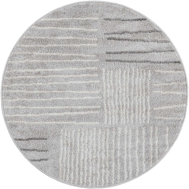 Gray 3' 1 x 3' 1 Hanahan Round Area Rug 100% Polypropylene With Jute Backing Abstract Geometric Modern Carpet for Living, Dining Room, Office Space for Sale at Rug Engine
