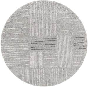 Gray 5' 3 x 5' 3 Hanahan Round Area Rug 100% Polypropylene With Jute Backing Abstract Geometric Modern Carpet for Living, Dining Room, Office Space for Sale at Rug Engine