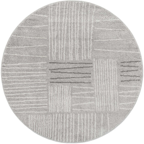 Gray 5' 3 x 5' 3 Hanahan Round Area Rug 100% Polypropylene With Jute Backing Abstract Geometric Modern Carpet for Living, Dining Room, Office Space for Sale at Rug Engine