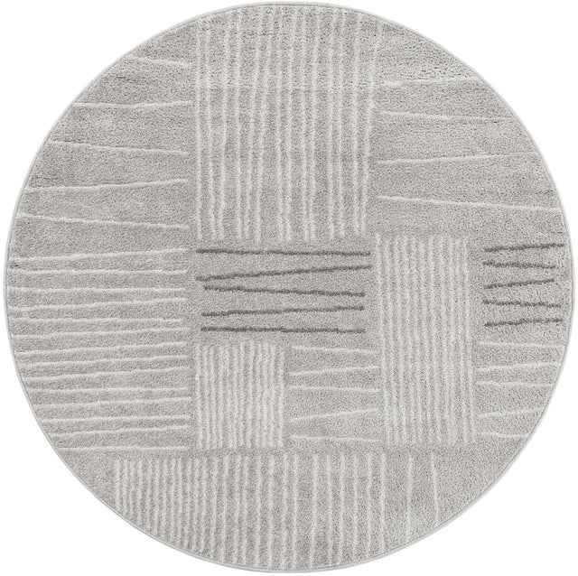 Gray 5' 3 x 5' 3 Hanahan Round Area Rug 100% Polypropylene With Jute Backing Abstract Geometric Modern Carpet for Living, Dining Room, Office Space for Sale at Rug Engine