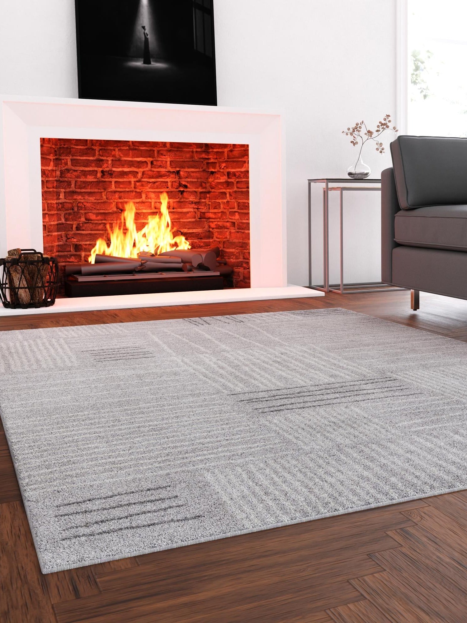 Gray 4' 1 x 6' 1 Hanahan Rectangle Area Rug 100% Polypropylene With Jute Backing Abstract Geometric Modern Carpet for Living, Dining Room, Office Space for Sale at Rug Engine