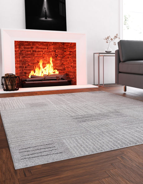 Gray 5' 3 x 8' Hanahan Rectangle Area Rug 100% Polypropylene With Jute Backing Abstract Geometric Modern Carpet for Living, Dining Room, Office Space for Sale at Rug Engine