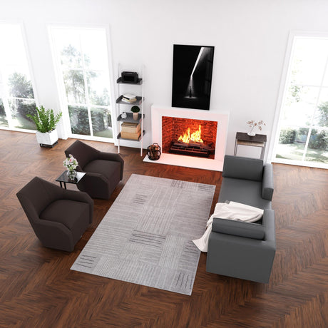 Gray 7' 10 x 10' Hanahan Rectangle Area Rug 100% Polypropylene With Jute Backing Abstract Geometric Modern Carpet for Living, Dining Room, Office Space for Sale at Rug Engine