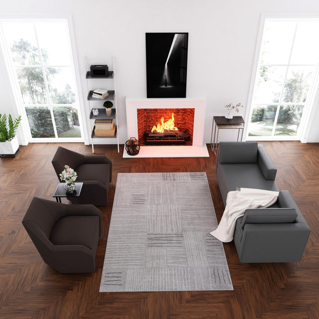 Gray 7' 10 x 10' Hanahan Rectangle Area Rug 100% Polypropylene With Jute Backing Abstract Geometric Modern Carpet for Living, Dining Room, Office Space for Sale at Rug Engine