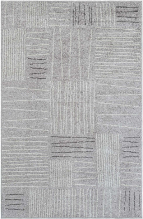 Gray 5' 3 x 8' Hanahan Rectangle Area Rug 100% Polypropylene With Jute Backing Abstract Geometric Modern Carpet for Living, Dining Room, Office Space for Sale at Rug Engine