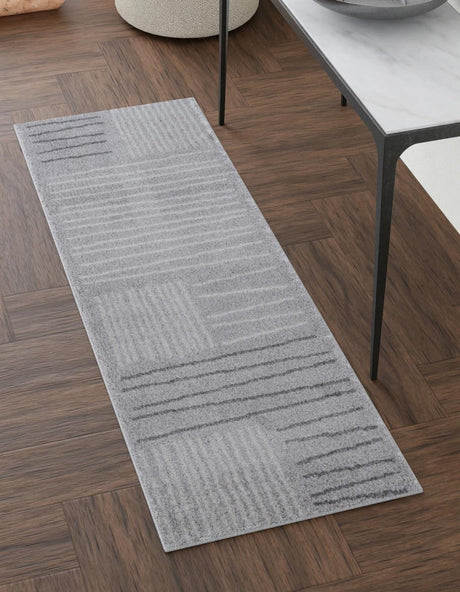 Gray 2' x 8' Hanahan Runner Area Rug 100% Polypropylene With Jute Backing Abstract Geometric Modern Carpet for Living, Dining Room, Office Space for Sale at Rug Engine