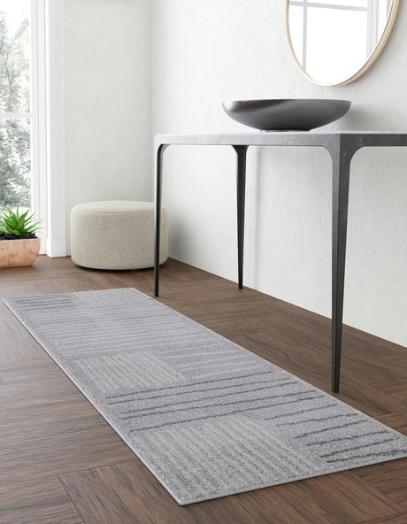 Gray 2' x 8' Hanahan Runner Area Rug 100% Polypropylene With Jute Backing Abstract Geometric Modern Carpet for Living, Dining Room, Office Space for Sale at Rug Engine