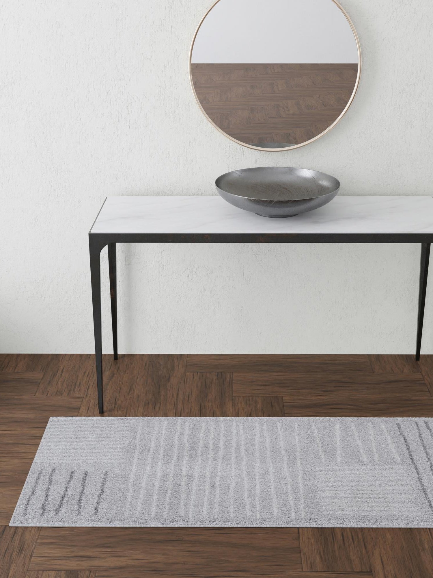 Gray 2' x 6' 1 Hanahan Runner Area Rug 100% Polypropylene With Jute Backing Abstract Geometric Modern Carpet for Living, Dining Room, Office Space for Sale at Rug Engine