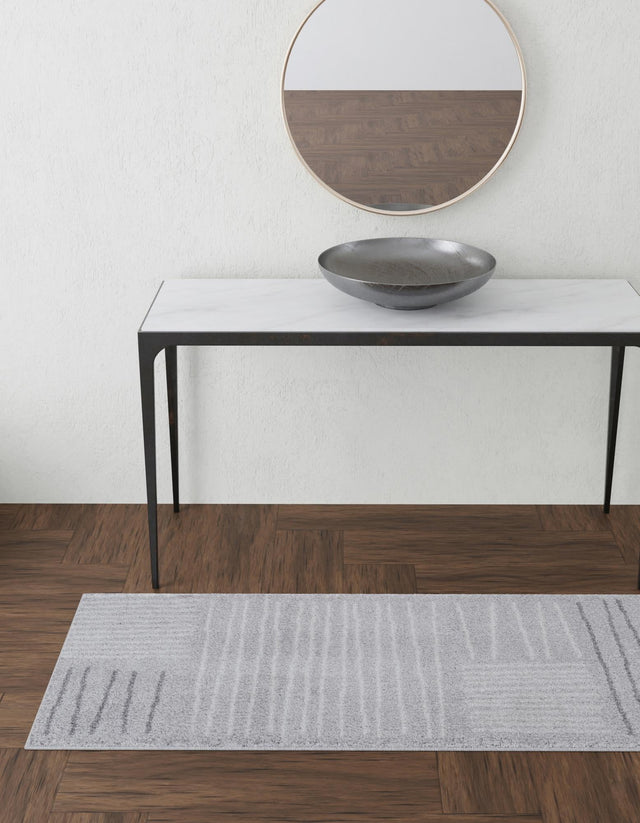 Gray 2' x 6' 1 Hanahan Runner Area Rug 100% Polypropylene With Jute Backing Abstract Geometric Modern Carpet for Living, Dining Room, Office Space for Sale at Rug Engine