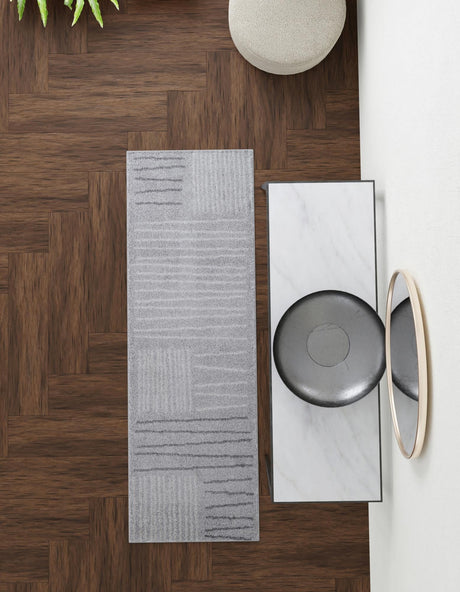 Gray 2' x 8' Hanahan Runner Area Rug 100% Polypropylene With Jute Backing Abstract Geometric Modern Carpet for Living, Dining Room, Office Space for Sale at Rug Engine