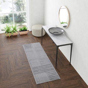 Gray 2' x 8' Hanahan Runner Area Rug 100% Polypropylene With Jute Backing Abstract Geometric Modern Carpet for Living, Dining Room, Office Space for Sale at Rug Engine