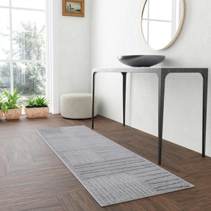 Gray 2' x 8' Hanahan Runner Area Rug 100% Polypropylene With Jute Backing Abstract Geometric Modern Carpet for Living, Dining Room, Office Space for Sale at Rug Engine