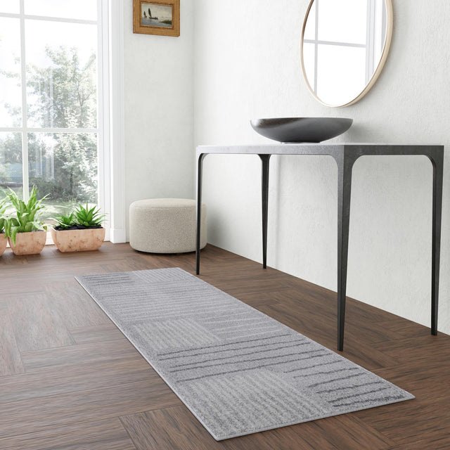 Gray 2' x 8' Hanahan Runner Area Rug 100% Polypropylene With Jute Backing Abstract Geometric Modern Carpet for Living, Dining Room, Office Space for Sale at Rug Engine