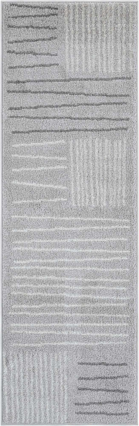 Gray 2' x 6' 1 Hanahan Runner Area Rug 100% Polypropylene With Jute Backing Abstract Geometric Modern Carpet for Living, Dining Room, Office Space for Sale at Rug Engine