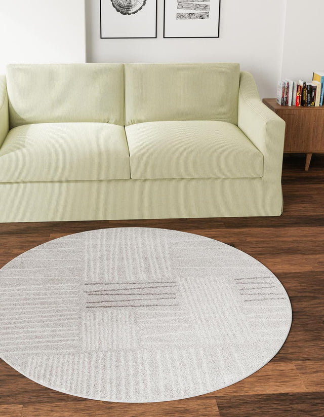 Gray 7' 10 x 7' 10 Hanahan Round Area Rug 100% Polypropylene With Jute Backing Abstract Geometric Modern Carpet for Living, Dining Room, Office Space for Sale at Rug Engine