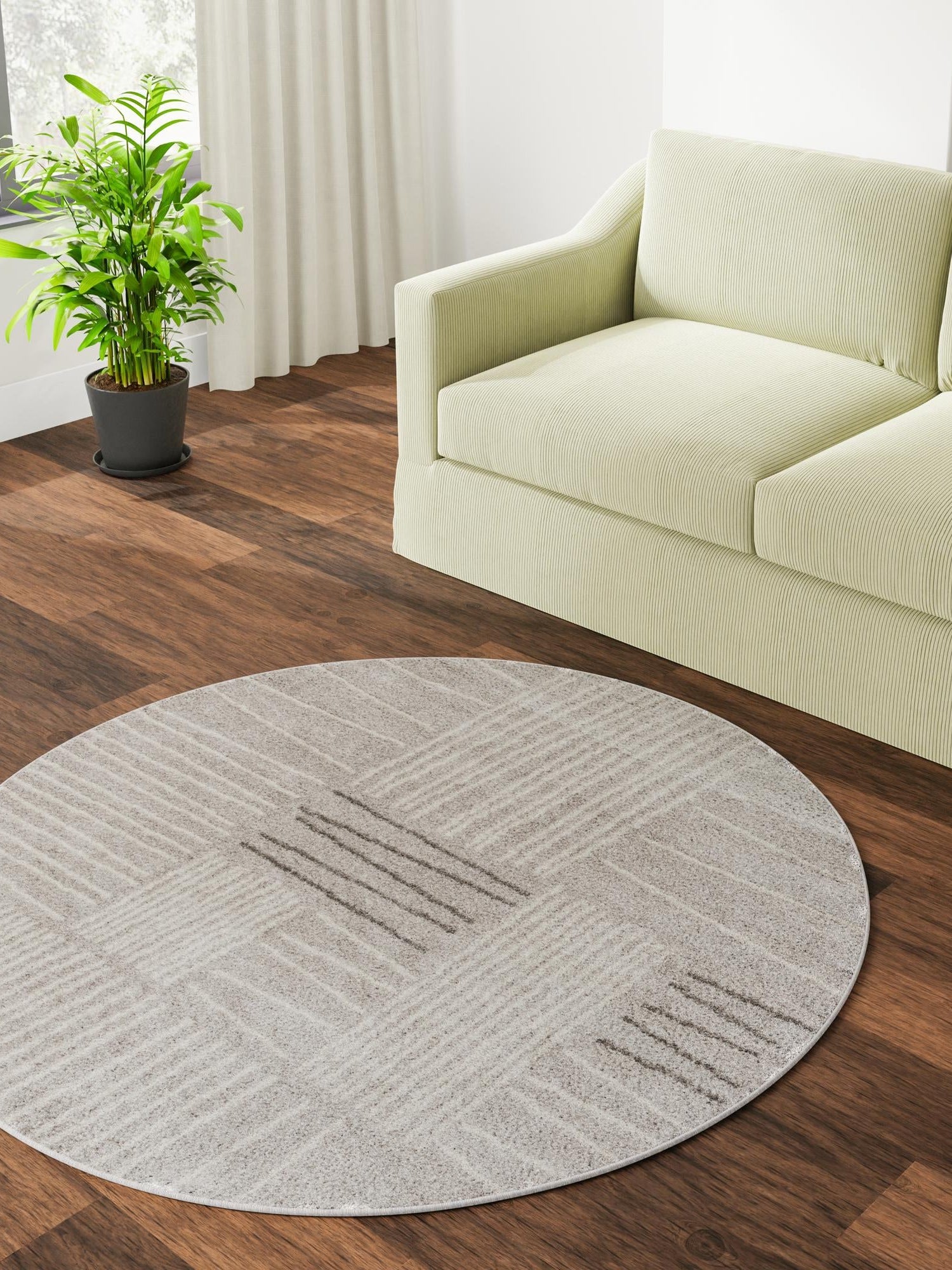 Gray 7' 10 x 7' 10 Hanahan Round Area Rug 100% Polypropylene With Jute Backing Abstract Geometric Modern Carpet for Living, Dining Room, Office Space for Sale at Rug Engine