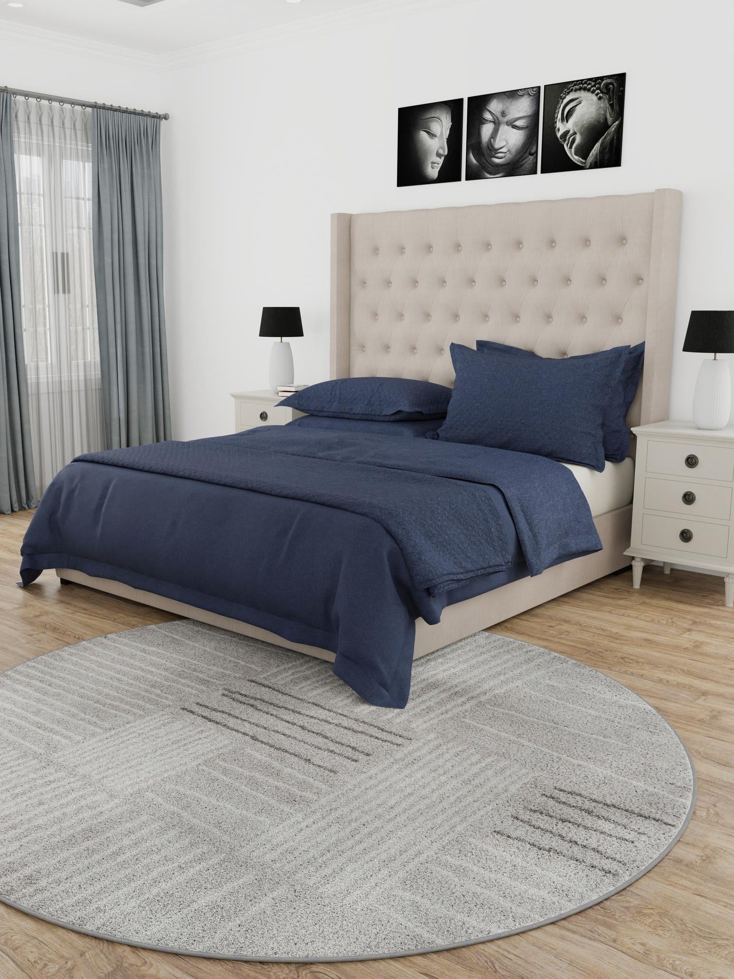 Gray 7' 10 x 7' 10 Hanahan Round Area Rug 100% Polypropylene With Jute Backing Abstract Geometric Modern Carpet for Living, Dining Room, Office Space for Sale at Rug Engine