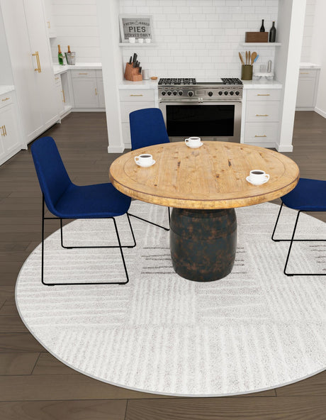 Gray 7' 10 x 7' 10 Hanahan Round Area Rug 100% Polypropylene With Jute Backing Abstract Geometric Modern Carpet for Living, Dining Room, Office Space for Sale at Rug Engine