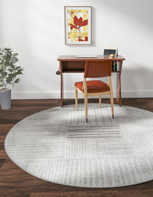 Gray 7' 10 x 7' 10 Hanahan Round Area Rug 100% Polypropylene With Jute Backing Abstract Geometric Modern Carpet for Living, Dining Room, Office Space for Sale at Rug Engine