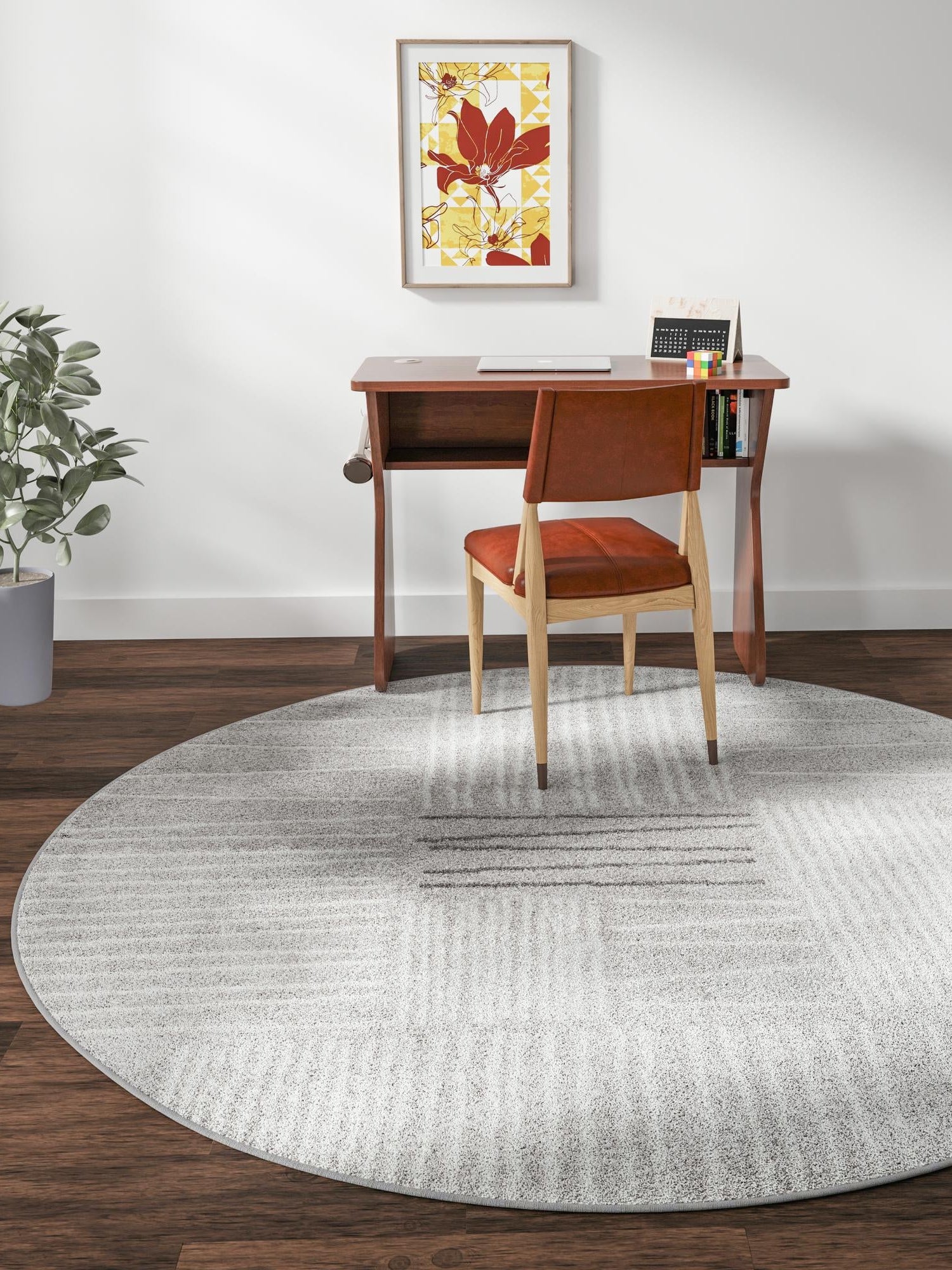 Gray 5' 3 x 5' 3 Hanahan Round Area Rug 100% Polypropylene With Jute Backing Abstract Geometric Modern Carpet for Living, Dining Room, Office Space for Sale at Rug Engine