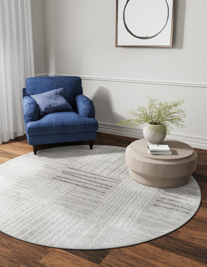 Gray 3' 1 x 3' 1 Hanahan Round Area Rug 100% Polypropylene With Jute Backing Abstract Geometric Modern Carpet for Living, Dining Room, Office Space for Sale at Rug Engine