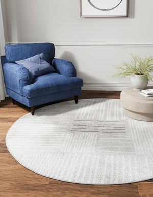 Gray 3' 1 x 3' 1 Hanahan Round Area Rug 100% Polypropylene With Jute Backing Abstract Geometric Modern Carpet for Living, Dining Room, Office Space for Sale at Rug Engine