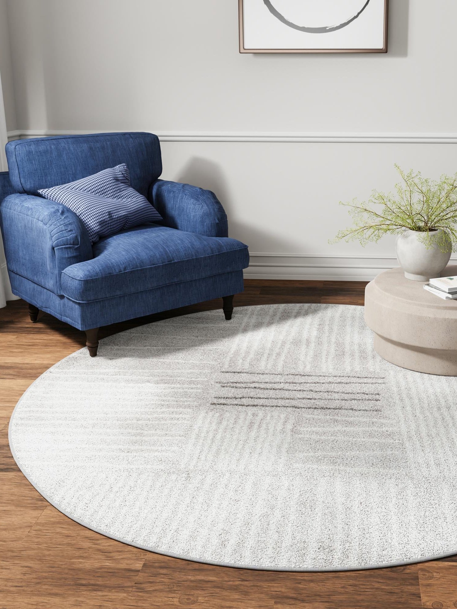 Gray 5' 3 x 5' 3 Hanahan Round Area Rug 100% Polypropylene With Jute Backing Abstract Geometric Modern Carpet for Living, Dining Room, Office Space for Sale at Rug Engine