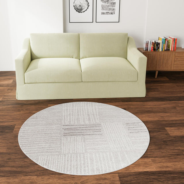 Gray 3' 1 x 3' 1 Hanahan Round Area Rug 100% Polypropylene With Jute Backing Abstract Geometric Modern Carpet for Living, Dining Room, Office Space for Sale at Rug Engine