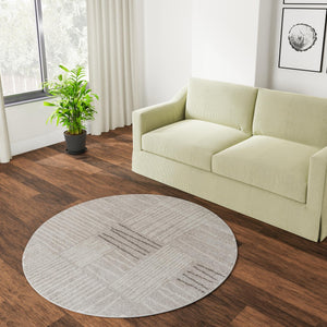 Gray 3' 1 x 3' 1 Hanahan Round Area Rug 100% Polypropylene With Jute Backing Abstract Geometric Modern Carpet for Living, Dining Room, Office Space for Sale at Rug Engine