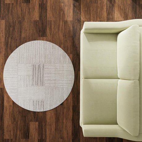 Gray 3' 1 x 3' 1 Hanahan Round Area Rug 100% Polypropylene With Jute Backing Abstract Geometric Modern Carpet for Living, Dining Room, Office Space for Sale at Rug Engine