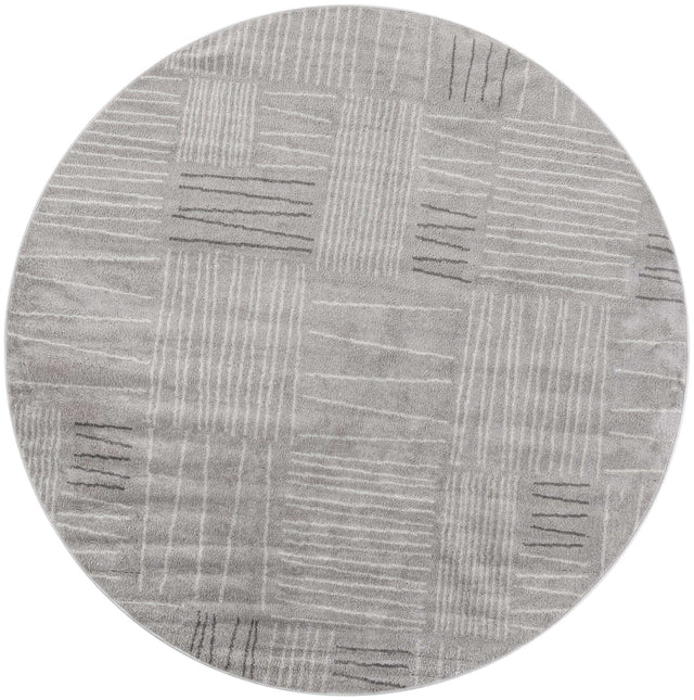 Gray 7' 10 x 7' 10 Hanahan Round Area Rug 100% Polypropylene With Jute Backing Abstract Geometric Modern Carpet for Living, Dining Room, Office Space for Sale at Rug Engine
