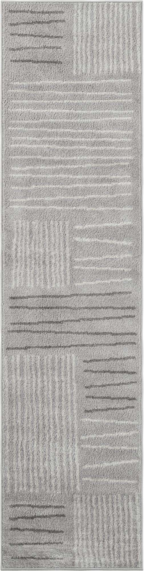 Gray 2' x 8' Hanahan Runner Area Rug 100% Polypropylene With Jute Backing Abstract Geometric Modern Carpet for Living, Dining Room, Office Space for Sale at Rug Engine