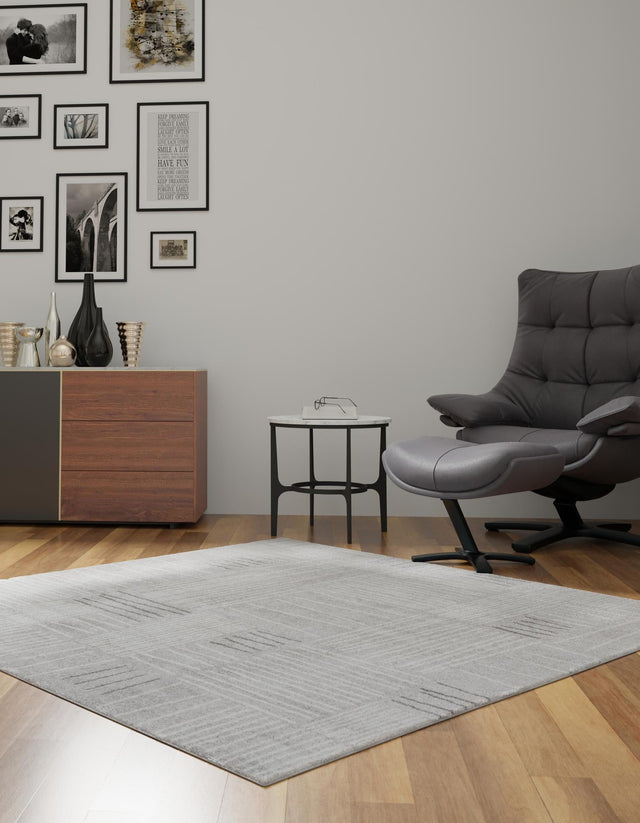 Gray 7' 10 x 7' 10 Hanahan Square Area Rug 100% Polypropylene With Jute Backing Abstract Geometric Modern Carpet for Living, Dining Room, Office Space for Sale at Rug Engine