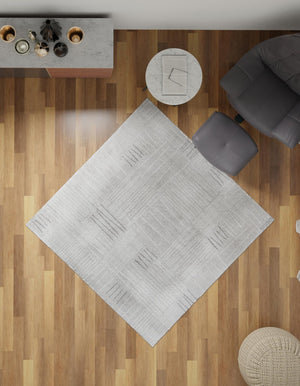 Gray 7' 10 x 7' 10 Hanahan Square Area Rug 100% Polypropylene With Jute Backing Abstract Geometric Modern Carpet for Living, Dining Room, Office Space for Sale at Rug Engine